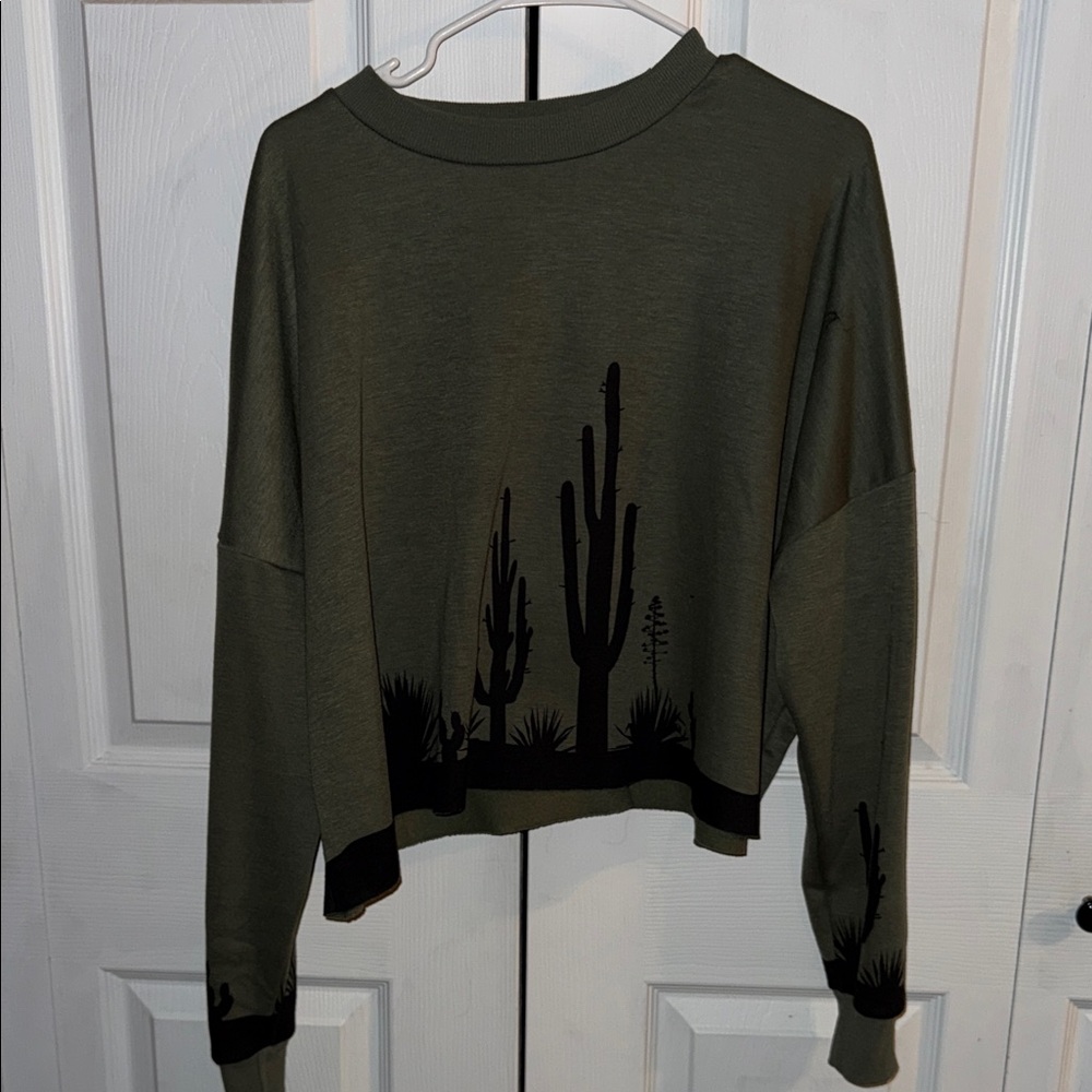 Olive Green Cactus Print Crop Top